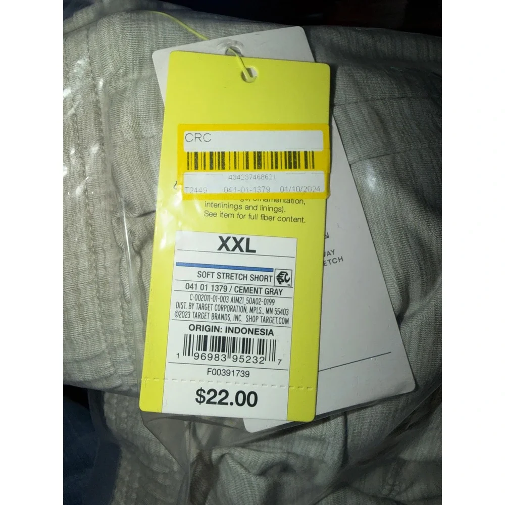 All in Motion Men's Soft Stretch Shorts Cement Gray Athletic,‎ Size XXL, NWT